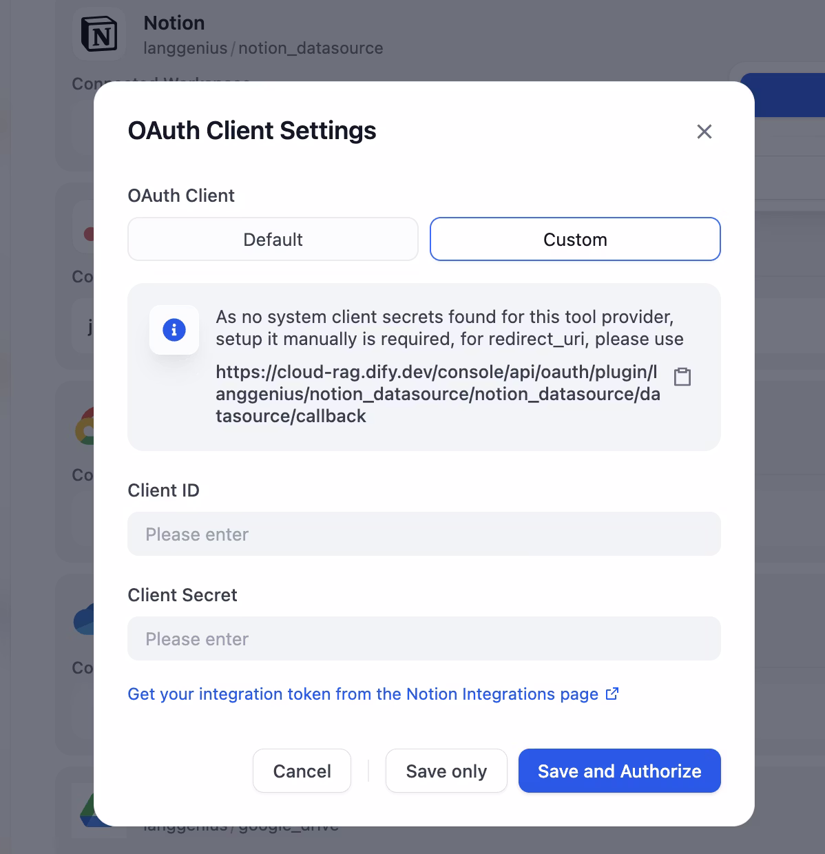 Custom OAuth Configuration